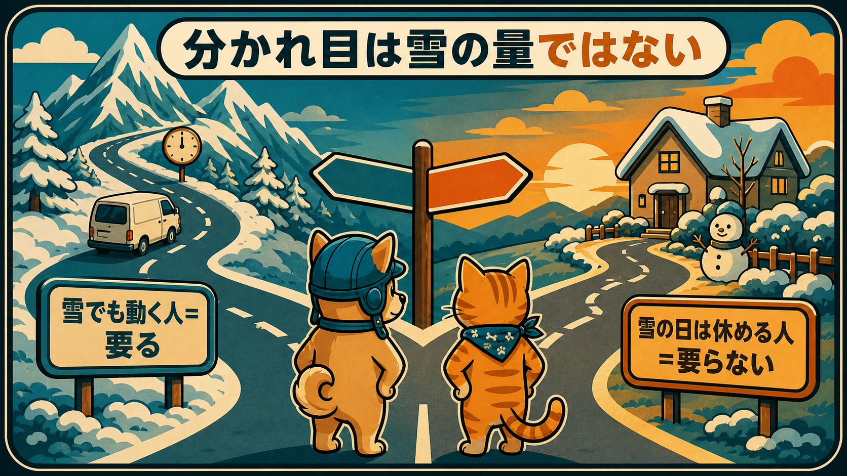 スタッドレスが要る人と要らない人の分かれ道。雪でも動く人(峠越えの通勤・天候に関係なく回る仕事)は要る、雪の日は休める人は要らない