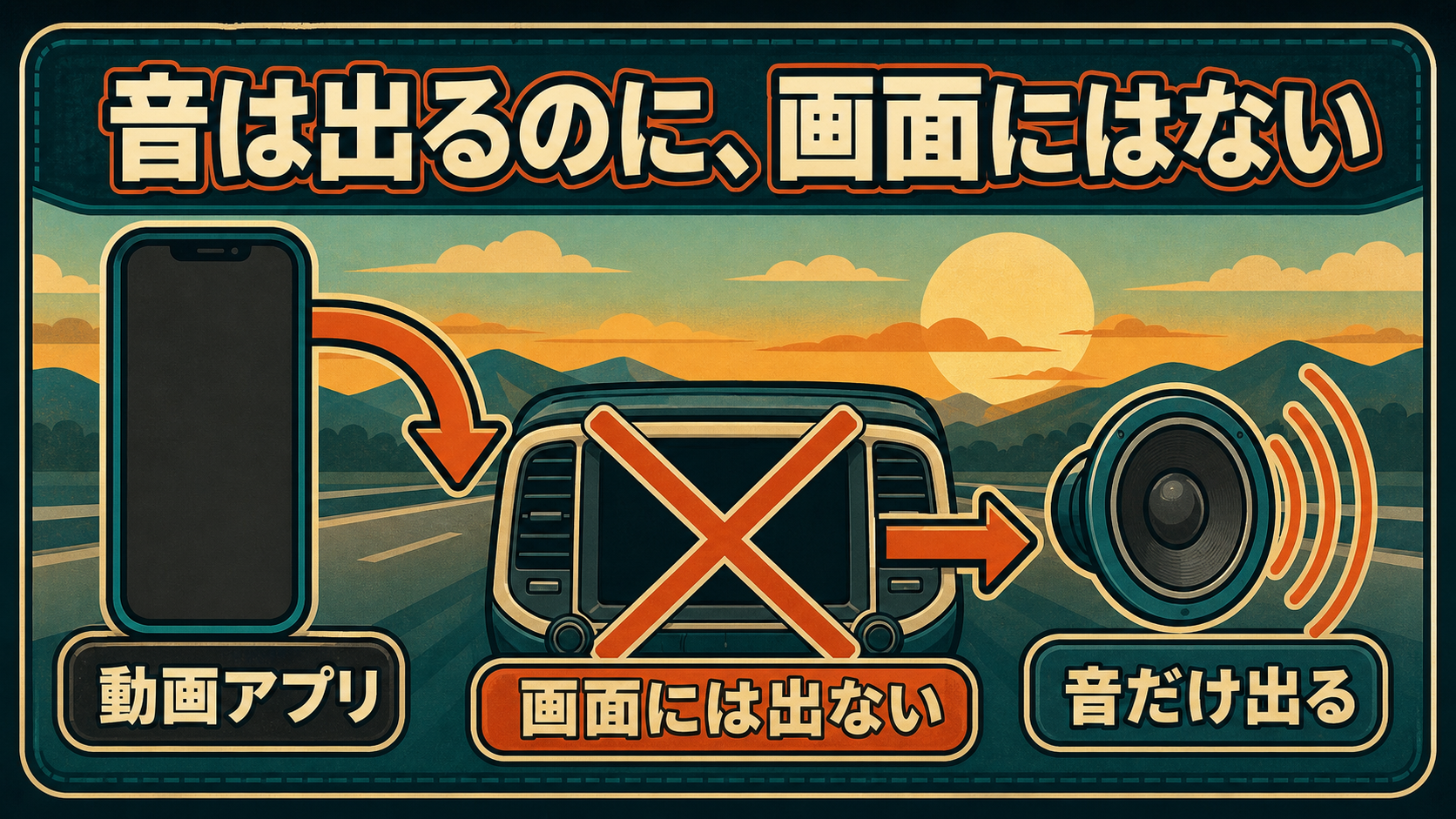 動画アプリの音は車の画面を経由せず、スピーカーからだけ出る流れ