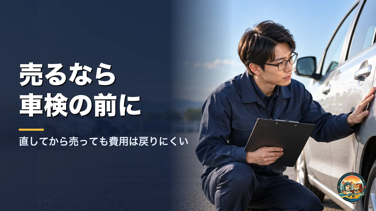 買取の査定員が銀色の車の側面を手で確かめながら査定している