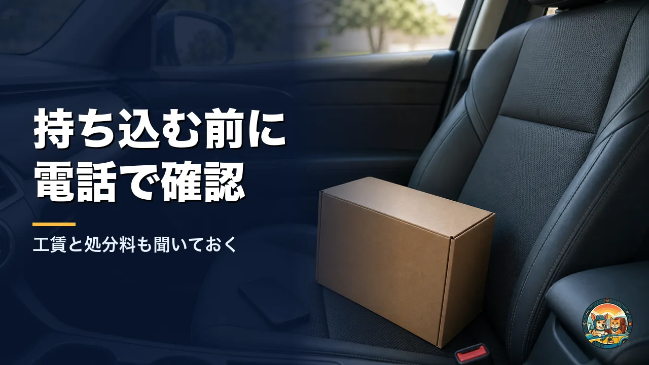 駐車した車の助手席に、通販で届いた無地の段ボール箱が置かれている